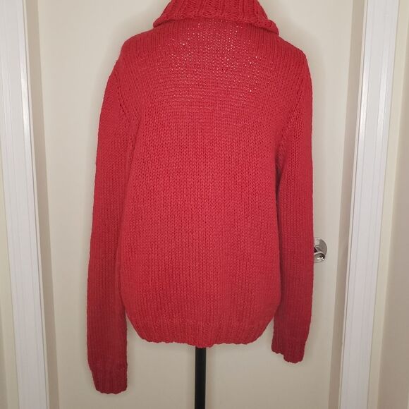hand knit cherry red cardigan sweater - Picture 7 of 9